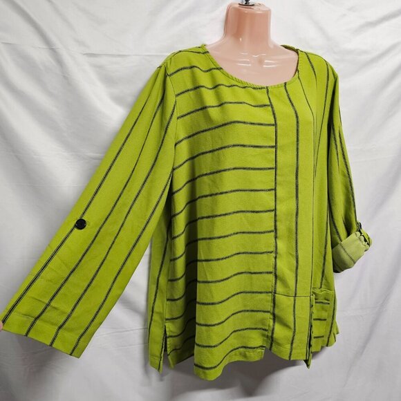 Ali Miles Top Blouse Women Size 1X Green Striped - Picture 5 of 10